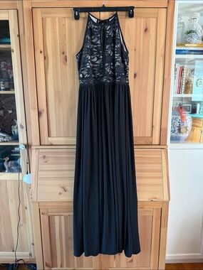 Nightway Black Lace Halter Evening Dress - Elegant Long Formal Gown 14